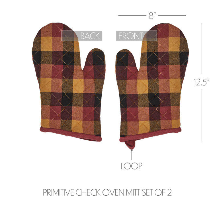 Heritage Farms Checkered Cotton Oven Mitt Set in Deep Burgundy