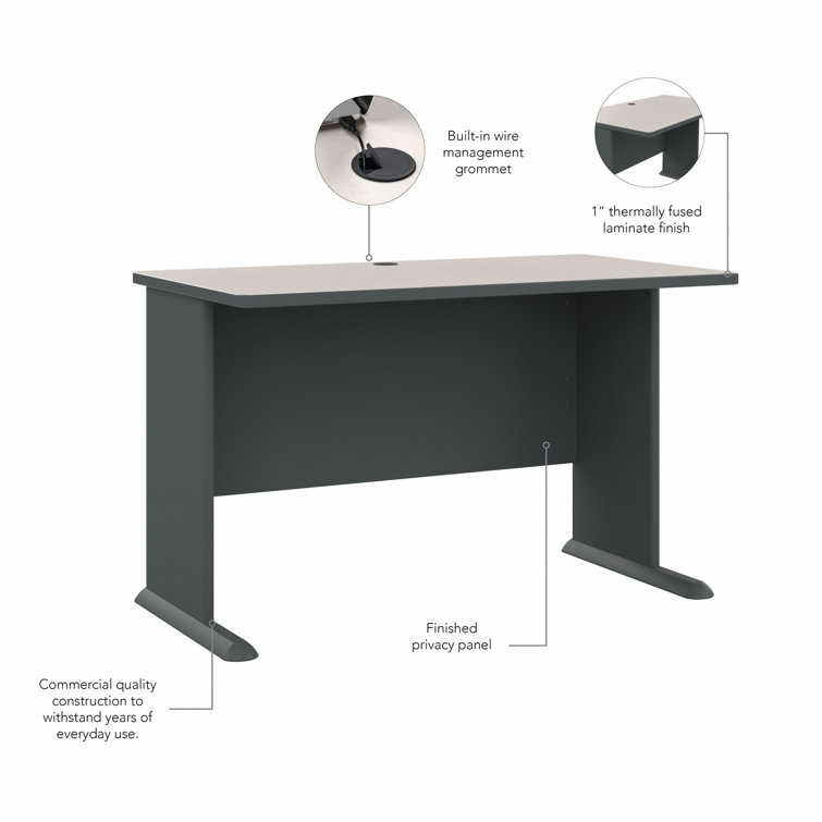 Slate Executive Office Desk with Drawer and Filing Cabinet, 48"W