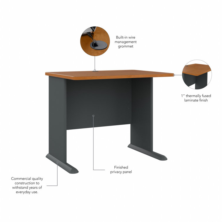 Cherry Slate Executive Desk with Cable Management and Filing Cabinet