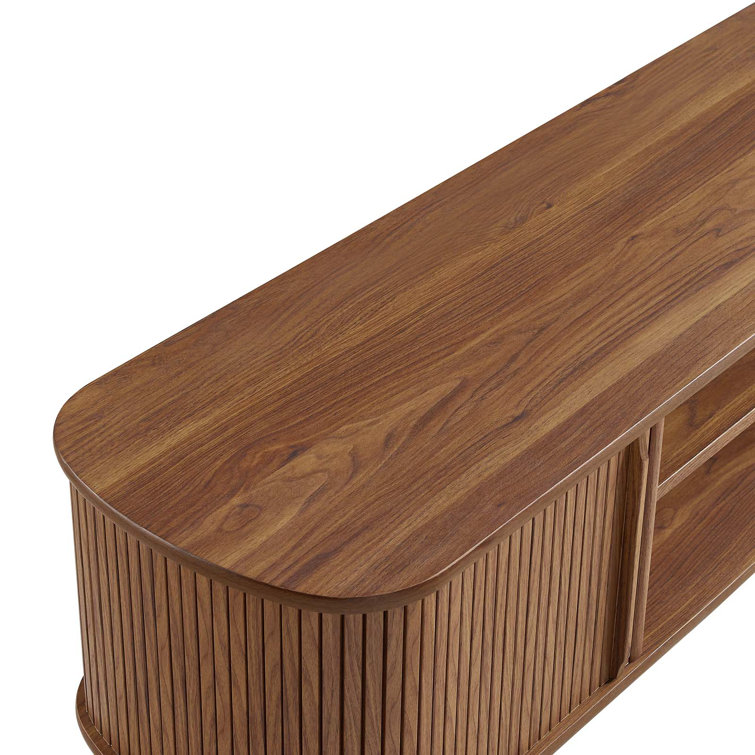 Mid-Century Walnut 55" TV Stand with Adjustable Shelf and Sliding Doors