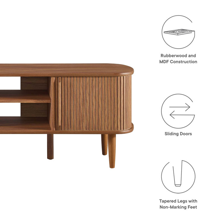 Mid-Century Walnut 55" TV Stand with Adjustable Shelf and Sliding Doors