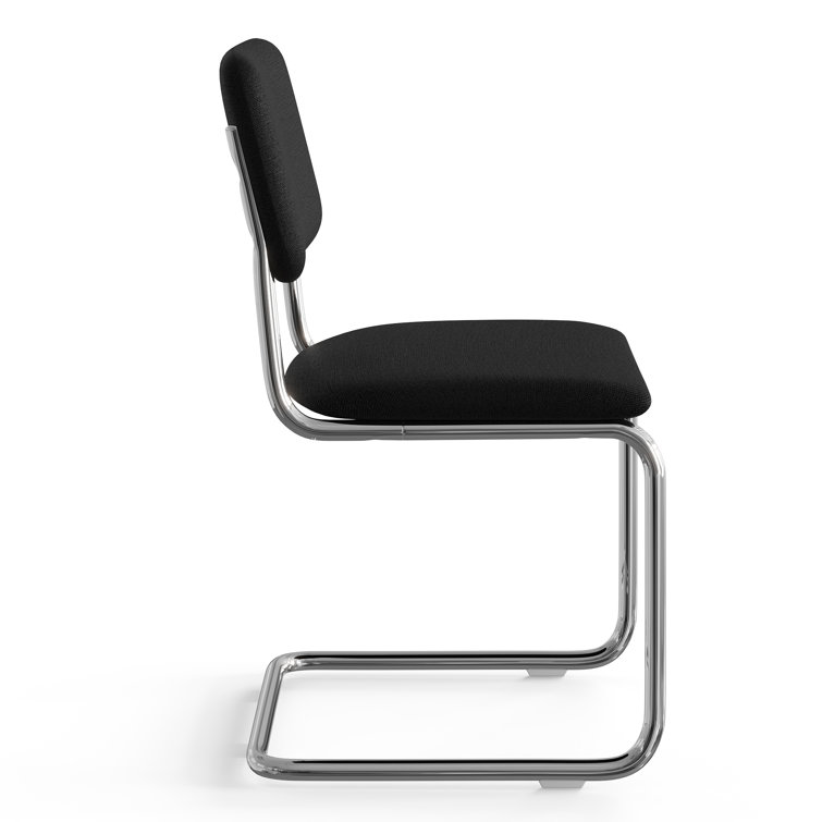 Black Linen Upholstered Dining Chairs with Chrome Legs, Set of 2