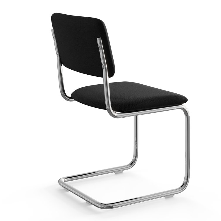 Black Linen Upholstered Dining Chairs with Chrome Legs, Set of 2