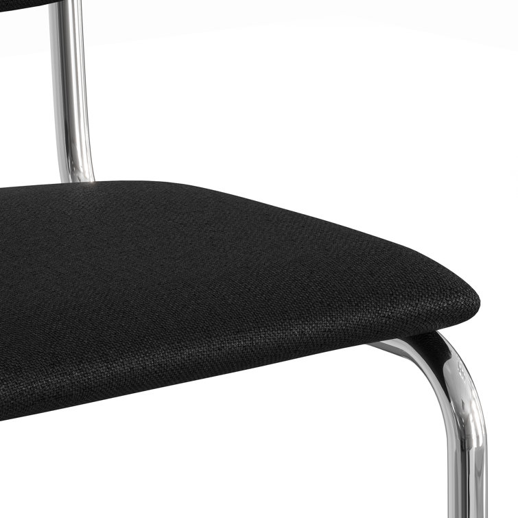 Black Linen Upholstered Dining Chairs with Chrome Legs, Set of 2