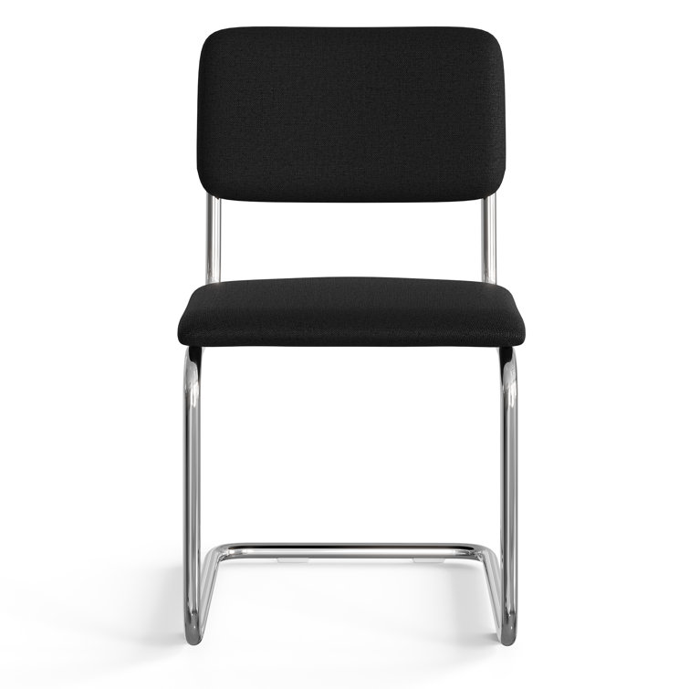 Black Linen Upholstered Dining Chairs with Chrome Legs, Set of 2