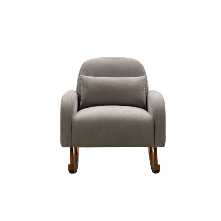 Gray Upholstered Modern Rocking Chair with Wooden Legs