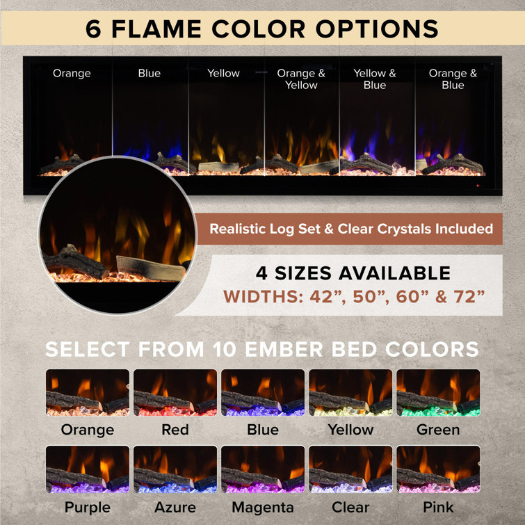Modern Ember 72-Inch Black Smart Linear Electric Fireplace with LED Flames