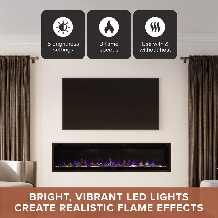 Modern Ember 72-Inch Black Smart Linear Electric Fireplace with LED Flames