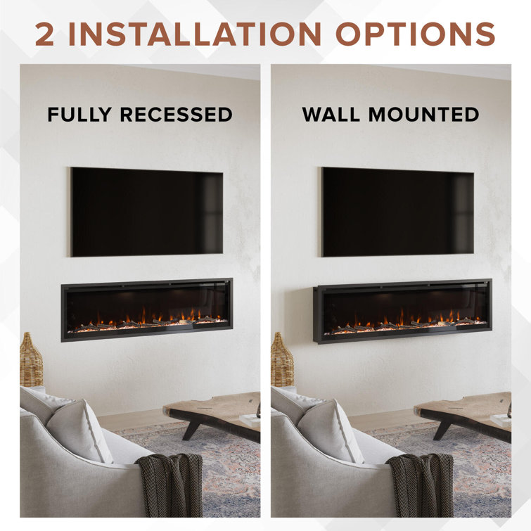 Modern Ember 72-Inch Black Smart Linear Electric Fireplace with LED Flames
