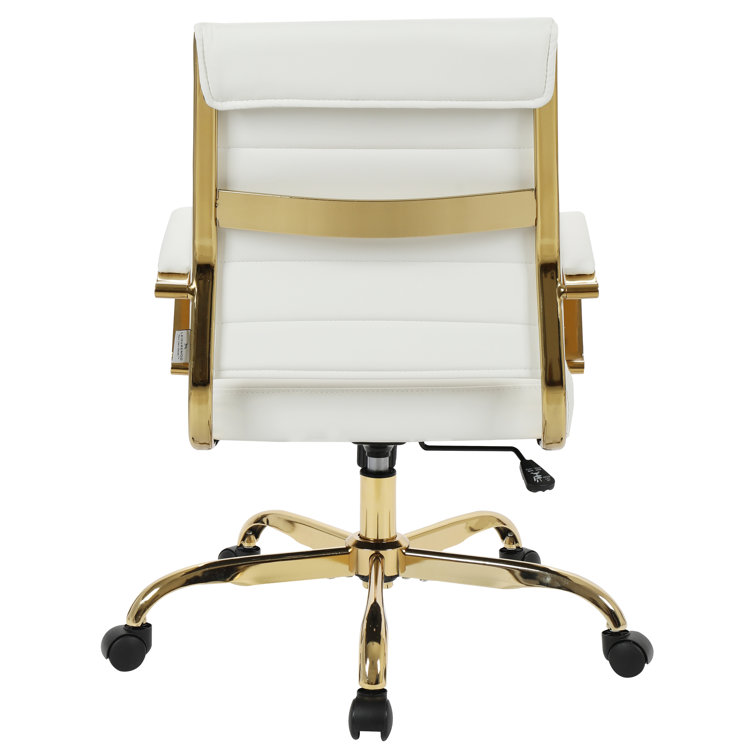 Maykoosh 24" White Leather Swivel Office Chair with Gold Metal Frame