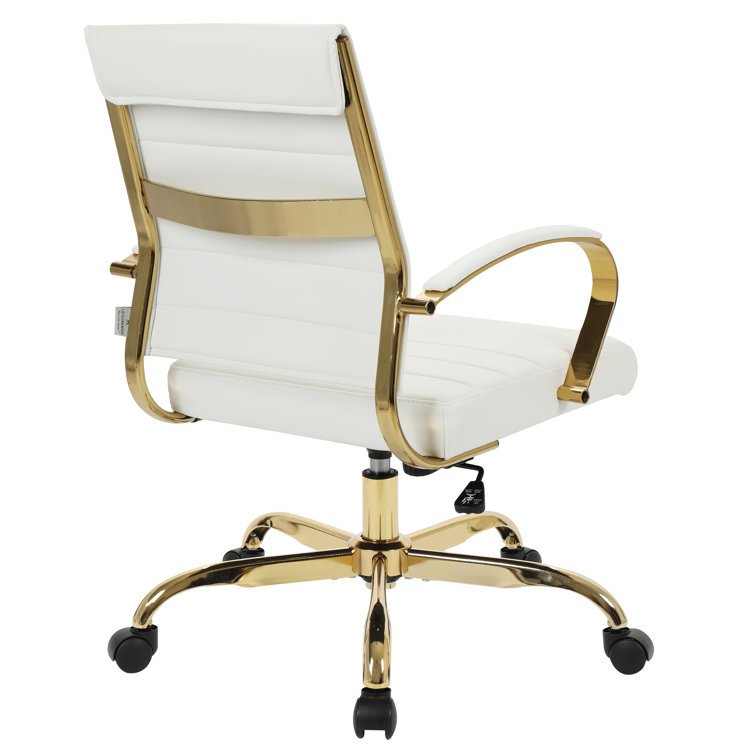 Maykoosh 24" White Leather Swivel Office Chair with Gold Metal Frame