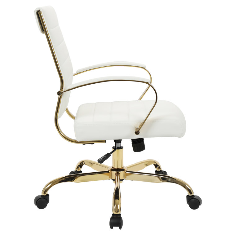 Maykoosh 24" White Leather Swivel Office Chair with Gold Metal Frame