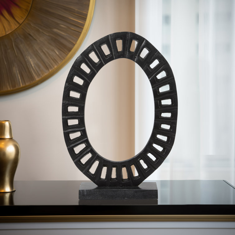 Cleveland 17" Black Aluminum and Marble Ring Sculpture