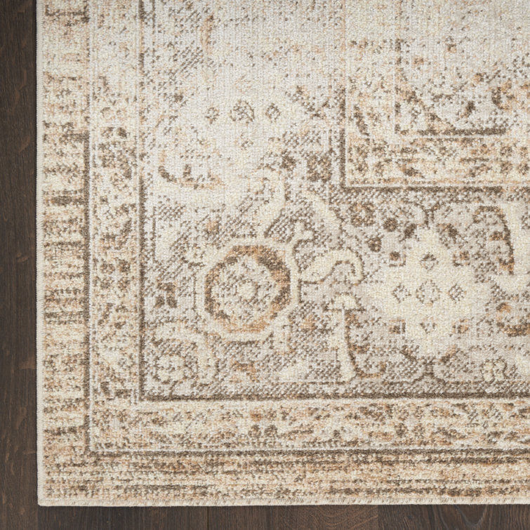 Beige Medallion Washable Synthetic Rectangular Area Rug 6'7" x 9'