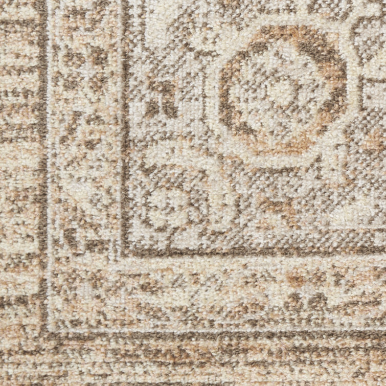 Beige Medallion Washable Synthetic Rectangular Area Rug 6'7" x 9'