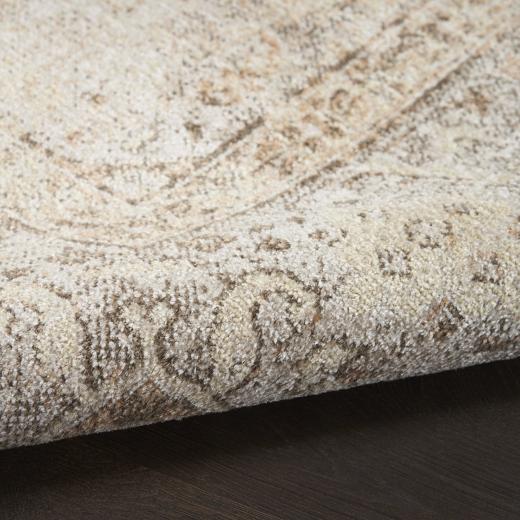 Beige Medallion Washable Synthetic Rectangular Area Rug 6'7" x 9'