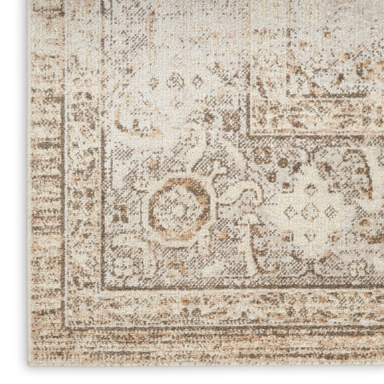 Beige Medallion Washable Synthetic Rectangular Area Rug 6'7" x 9'