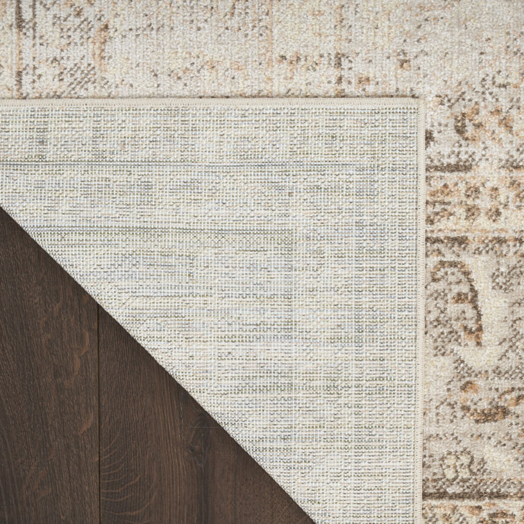 Beige Medallion Washable Synthetic Rectangular Area Rug 6'7" x 9'