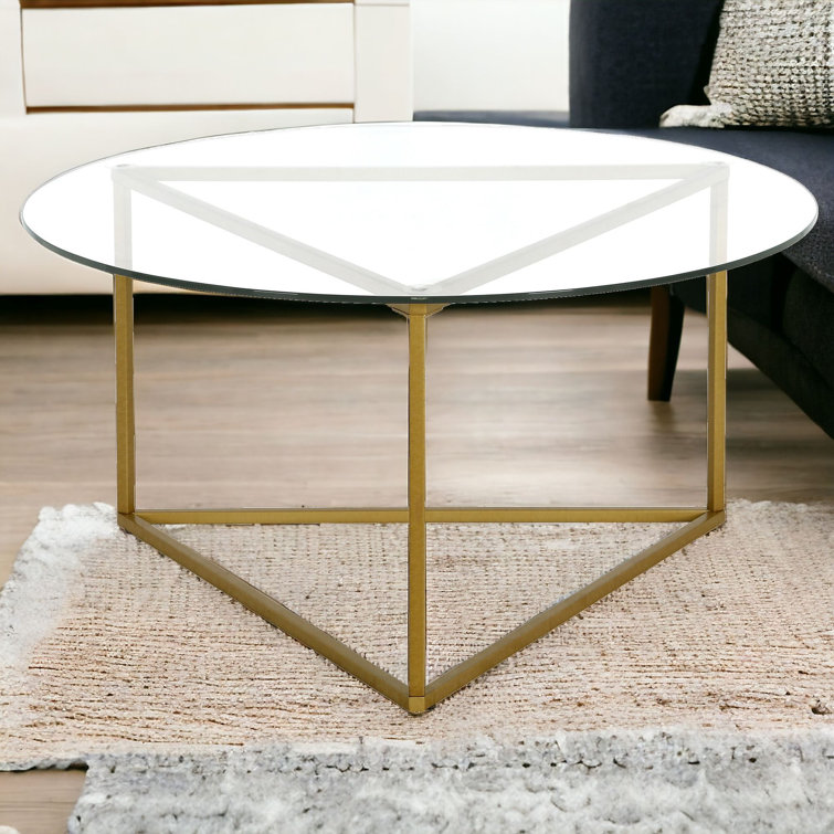 Jenson 35" Round Brass Metal and Glass Coffee Table