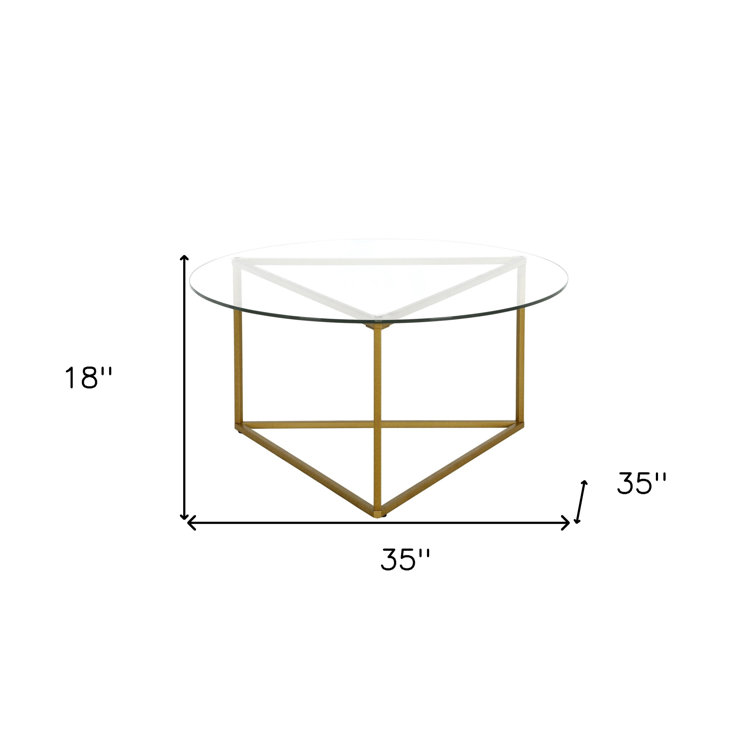 Jenson 35" Round Brass Metal and Glass Coffee Table