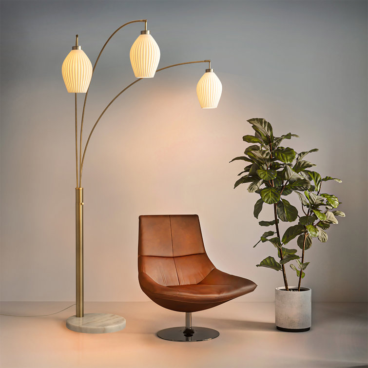 Santa Clara 85" Black Weathered Brass Walnut Arc Floor Lamp