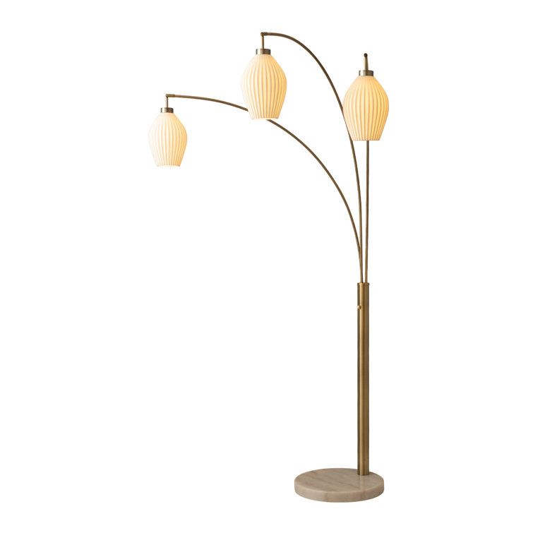 Santa Clara 85" Black Weathered Brass Walnut Arc Floor Lamp