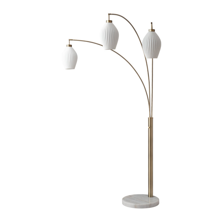 Santa Clara 85" Black Weathered Brass Walnut Arc Floor Lamp