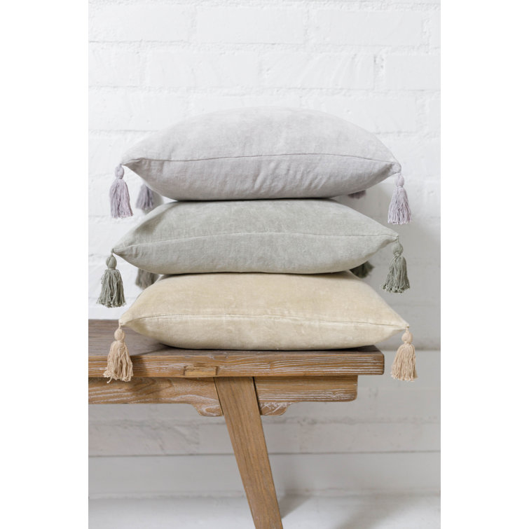 Bianca Light Gray Velvet Square Pillow with Tassels