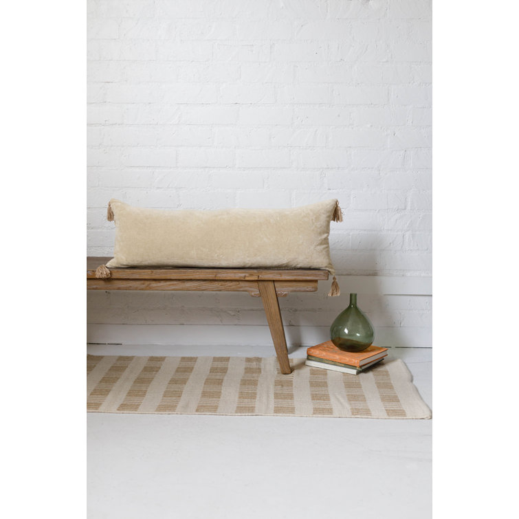 Taupe Velvet Lumbar Throw Pillow with Tassels