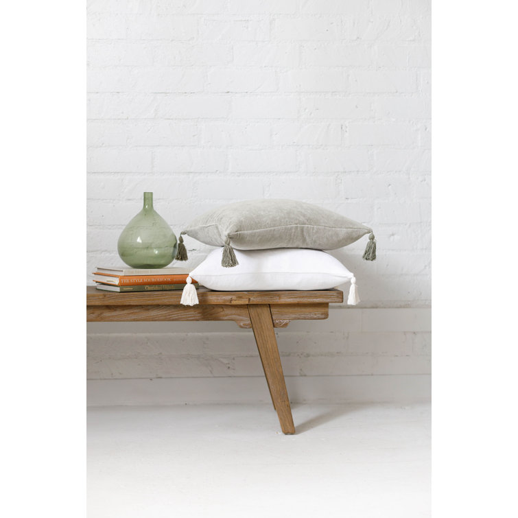 Bianca Light Gray Velvet Square Pillow with Tassels
