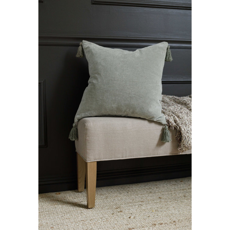 Sage Velvet Square Pillow with Tassels