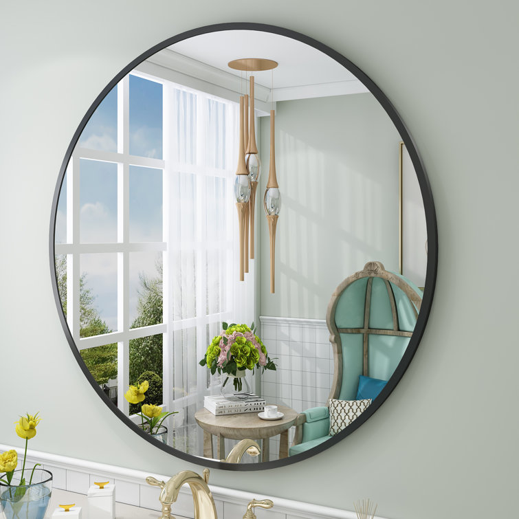 32" Round Silver Aluminum Vanity Mirror with Frosted Frame