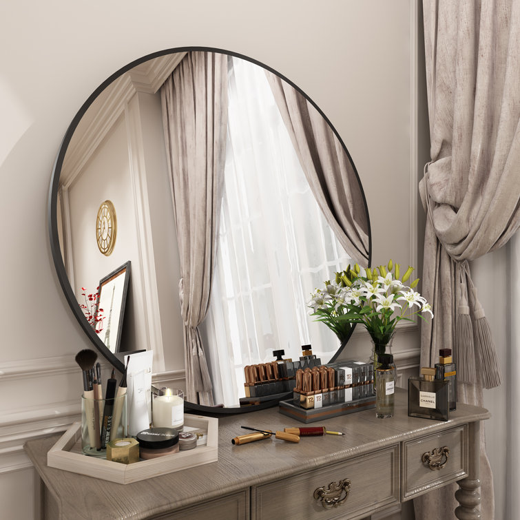 32" Round Silver Aluminum Vanity Mirror with Frosted Frame