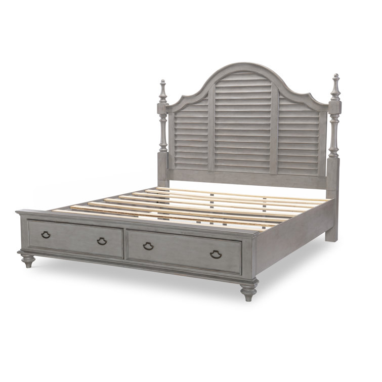 King Gray and Brown Wood Poster Bed with Storage