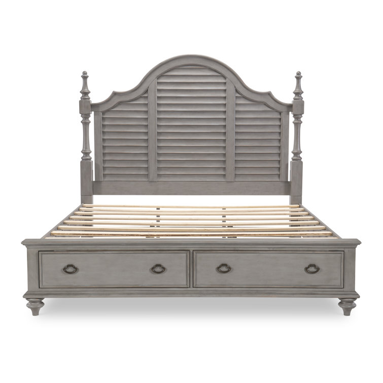 King Gray and Brown Wood Poster Bed with Storage