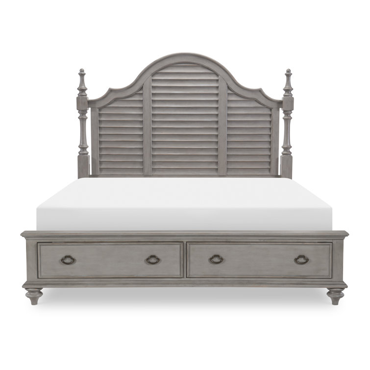 King Gray and Brown Wood Poster Bed with Storage