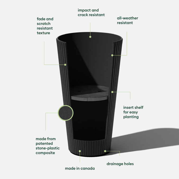 26" Tall Black Concrete-Plastic Composite Planter