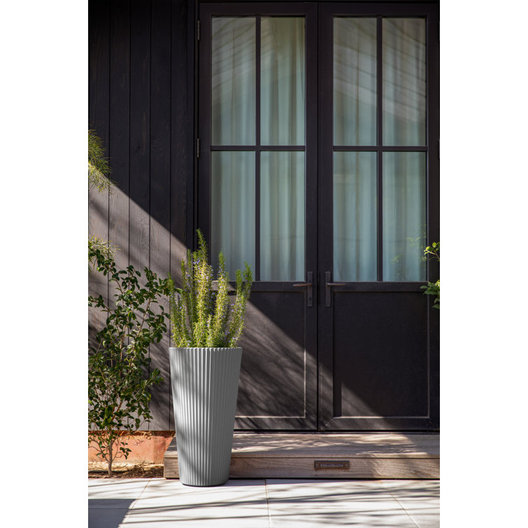 26" Gray Concrete-Plastic Tall Planter for Indoor/Outdoor