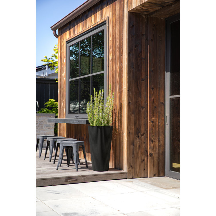 26" Tall Black Concrete-Plastic Composite Planter