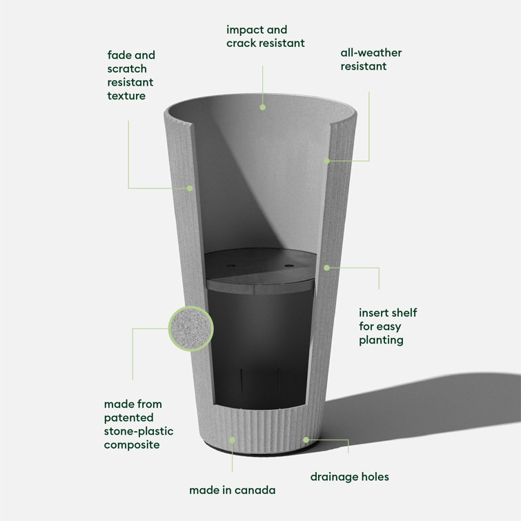 26" Gray Concrete-Plastic Tall Planter for Indoor/Outdoor