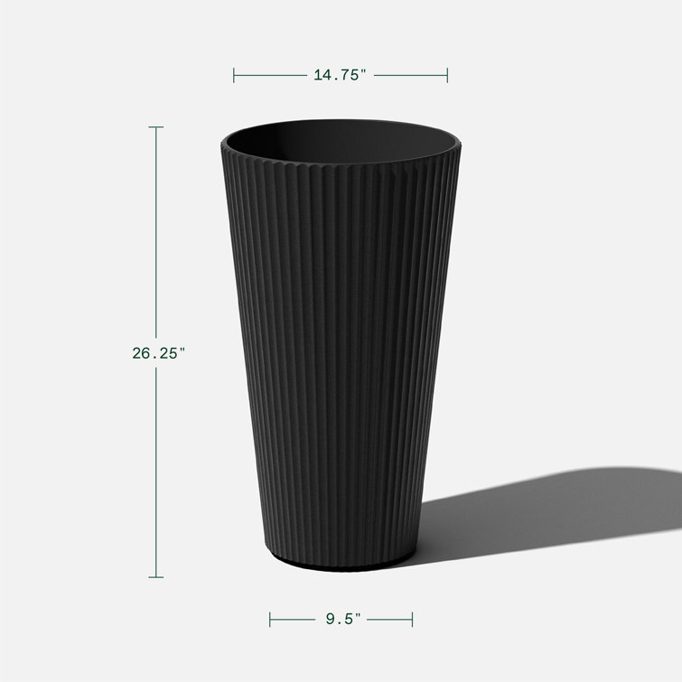 26" Tall Black Concrete-Plastic Composite Planter