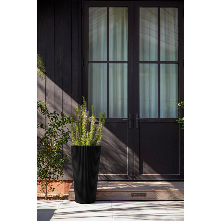 26" Tall Black Concrete-Plastic Composite Planter