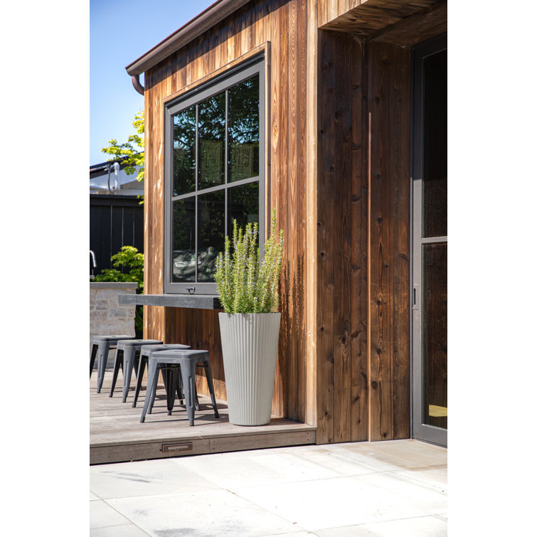 26" Gray Concrete-Plastic Tall Planter for Indoor/Outdoor