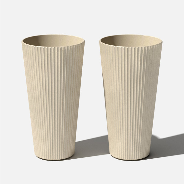 26" Sand Plastic-Stone Tall Planter Set of 2