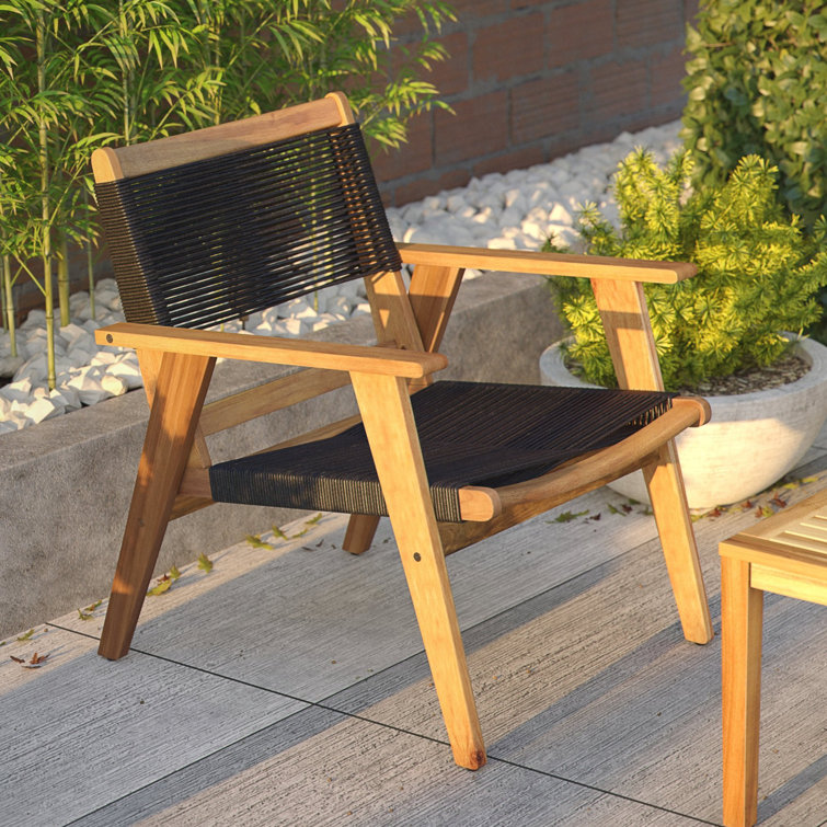 Kingsmen Solid Acacia Wood Outdoor Lounge Chair with Black Cordage Seat