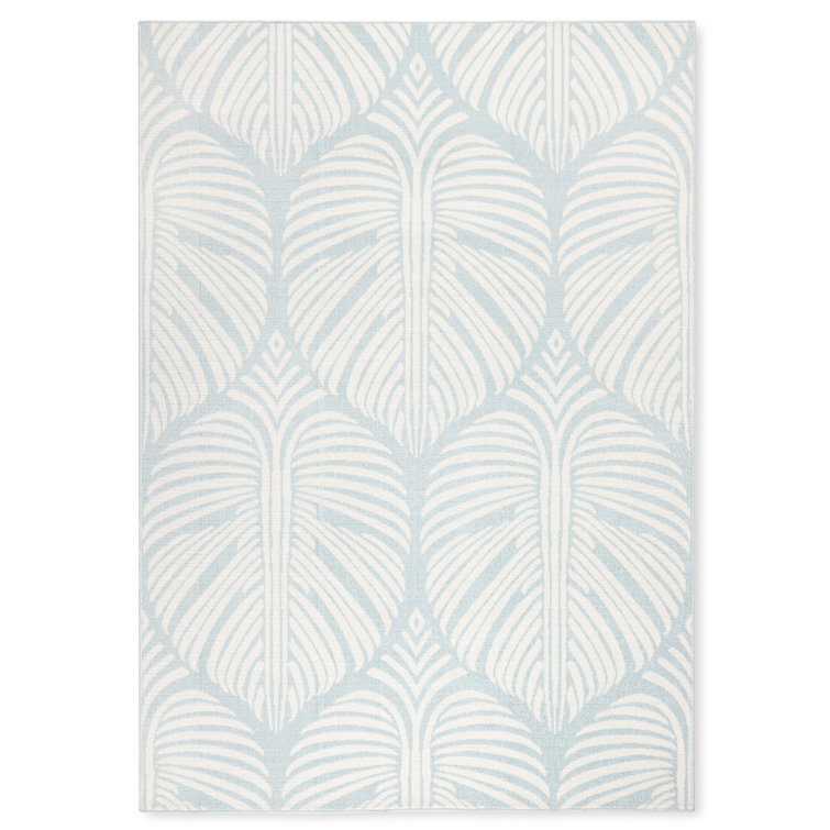 Lanai Blue and Ivory Palm Leaves Rectangular Area Rug