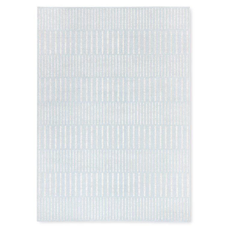 Blue and Ivory Striped Synthetic 5' x 7' Indoor/Outdoor Rug