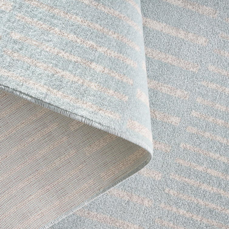 Blue and Ivory Striped Synthetic 5' x 7' Indoor/Outdoor Rug
