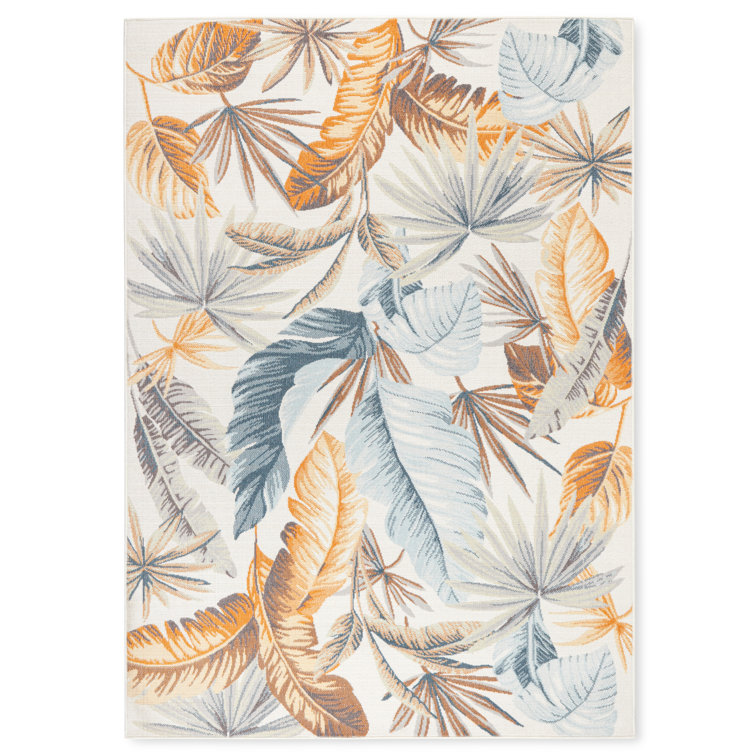 Ivory and Multicolor Tropical Foliage Synthetic Area Rug 5' x 7'