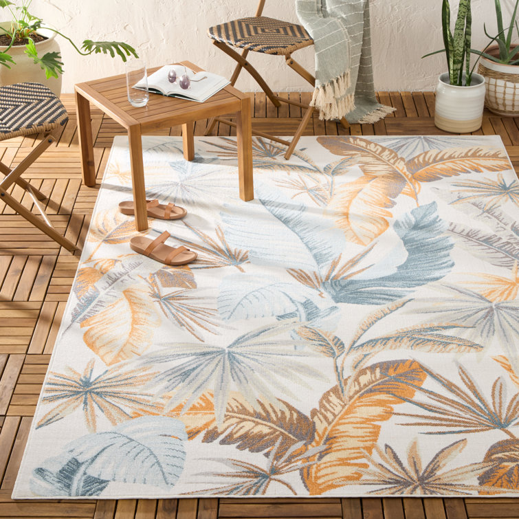 Ivory and Multicolor Tropical Foliage Synthetic Area Rug 5' x 7'